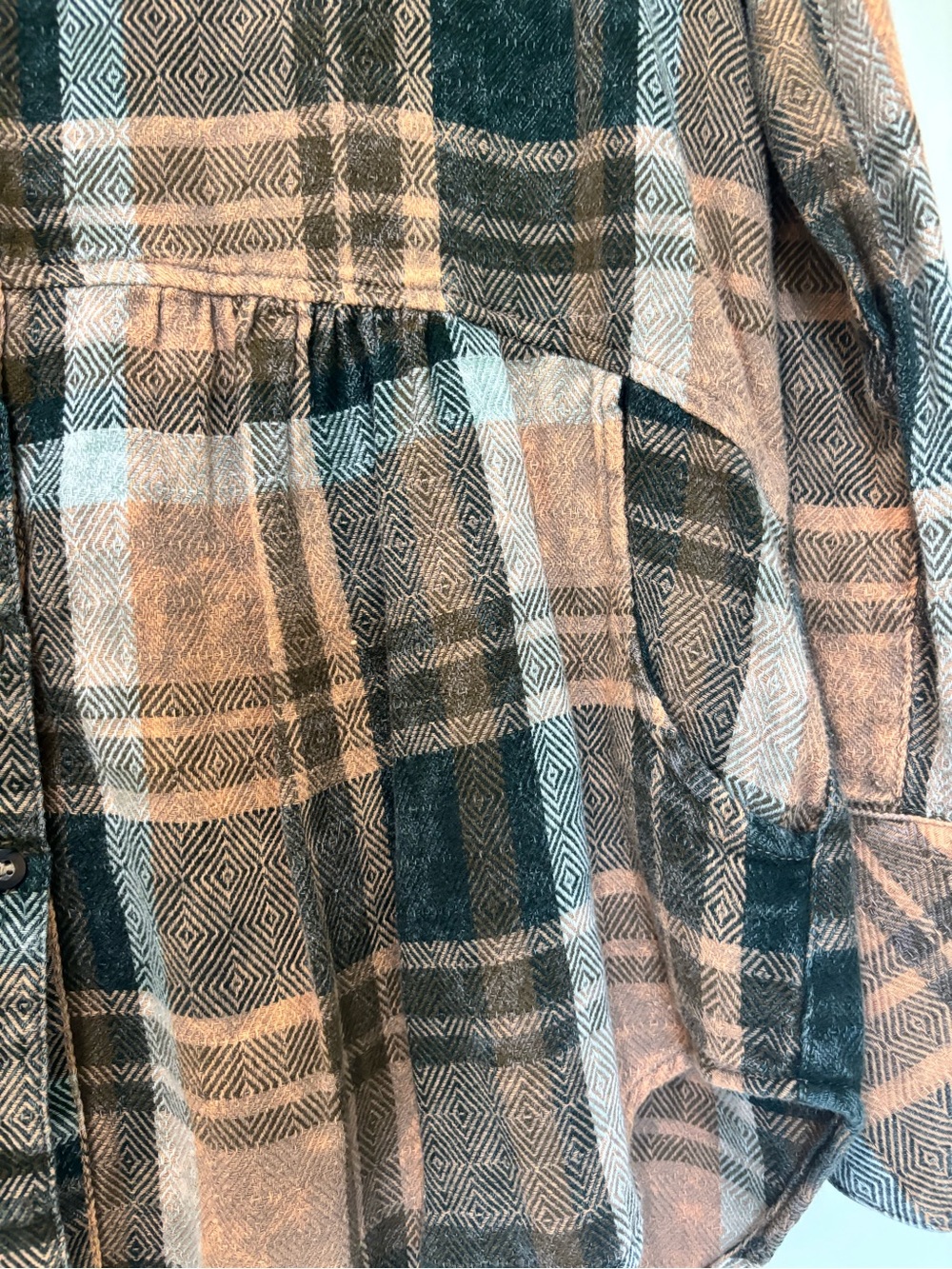 Free People Sz S Easy Street Cotton Oversized Brown Plaid Flannel Shirt Top - Picture 5 of 11